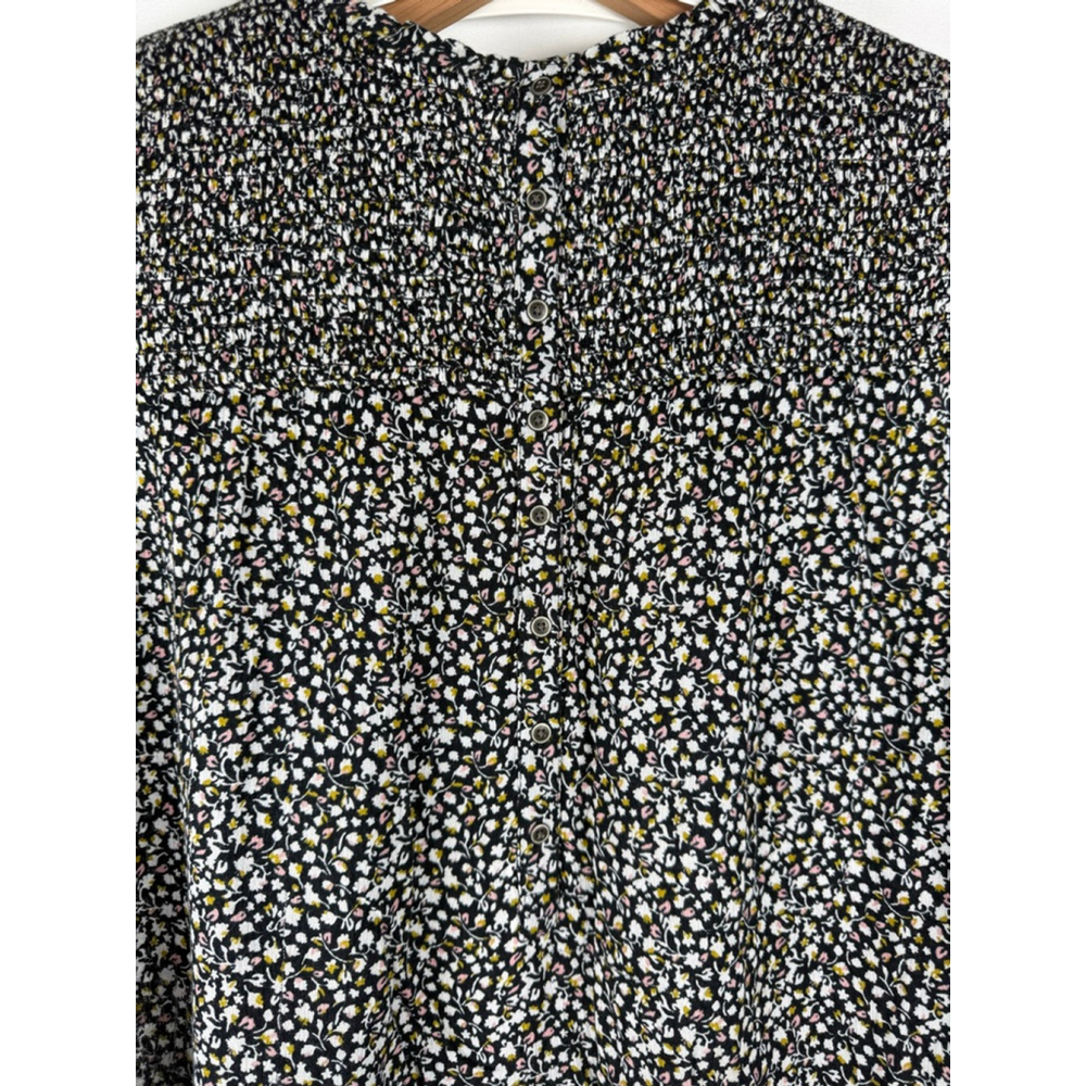 Women's CASLON Smocked Floral Print Sleeveless Top Black/White Size XL - Picture 6 of 8
